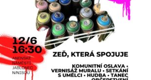 Streetartový umělec Chemis tvoří mural naproti jablonecké radnici