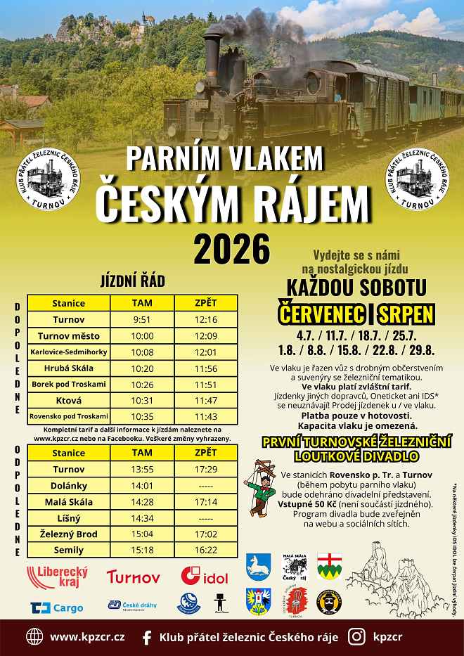 Prázdninové jízdy Parního vlaku Českým rájem